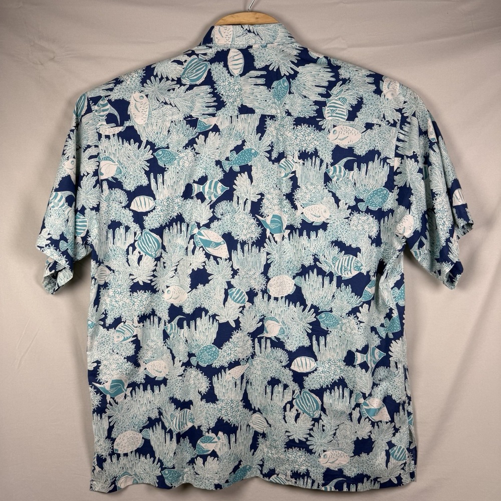 Tori Richard Blue Coral Fish Oceanic Motif Hawaiian Shirt XLarge Button Up Polo - Picture 3 of 8